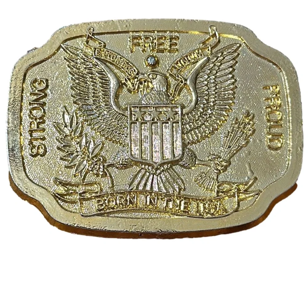 BORN IN THE U.S.A. USA STRONG FREE PROUD PATRIOTIC SEAL EAGLE BELT BUCKLE
